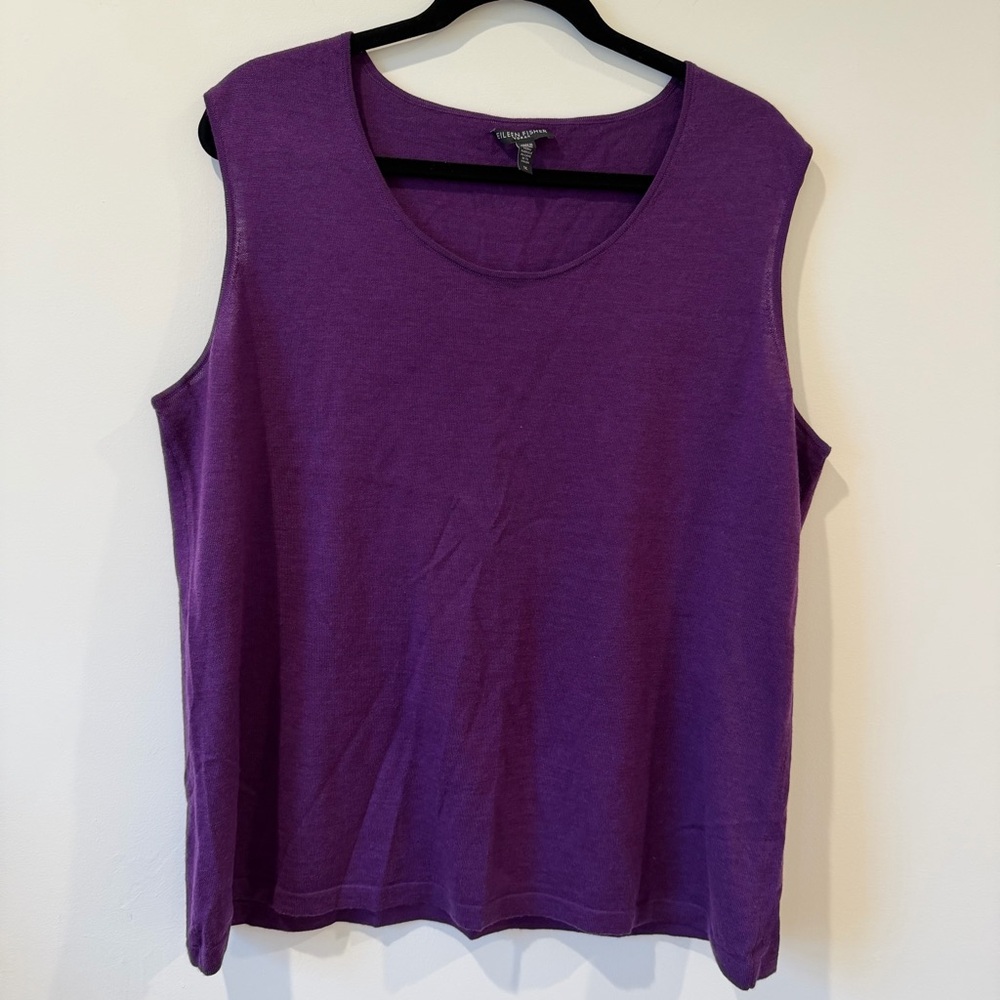 Eileen Fisher 100% Wool Sleeveless Sweater Tank Top Purple Size 1X